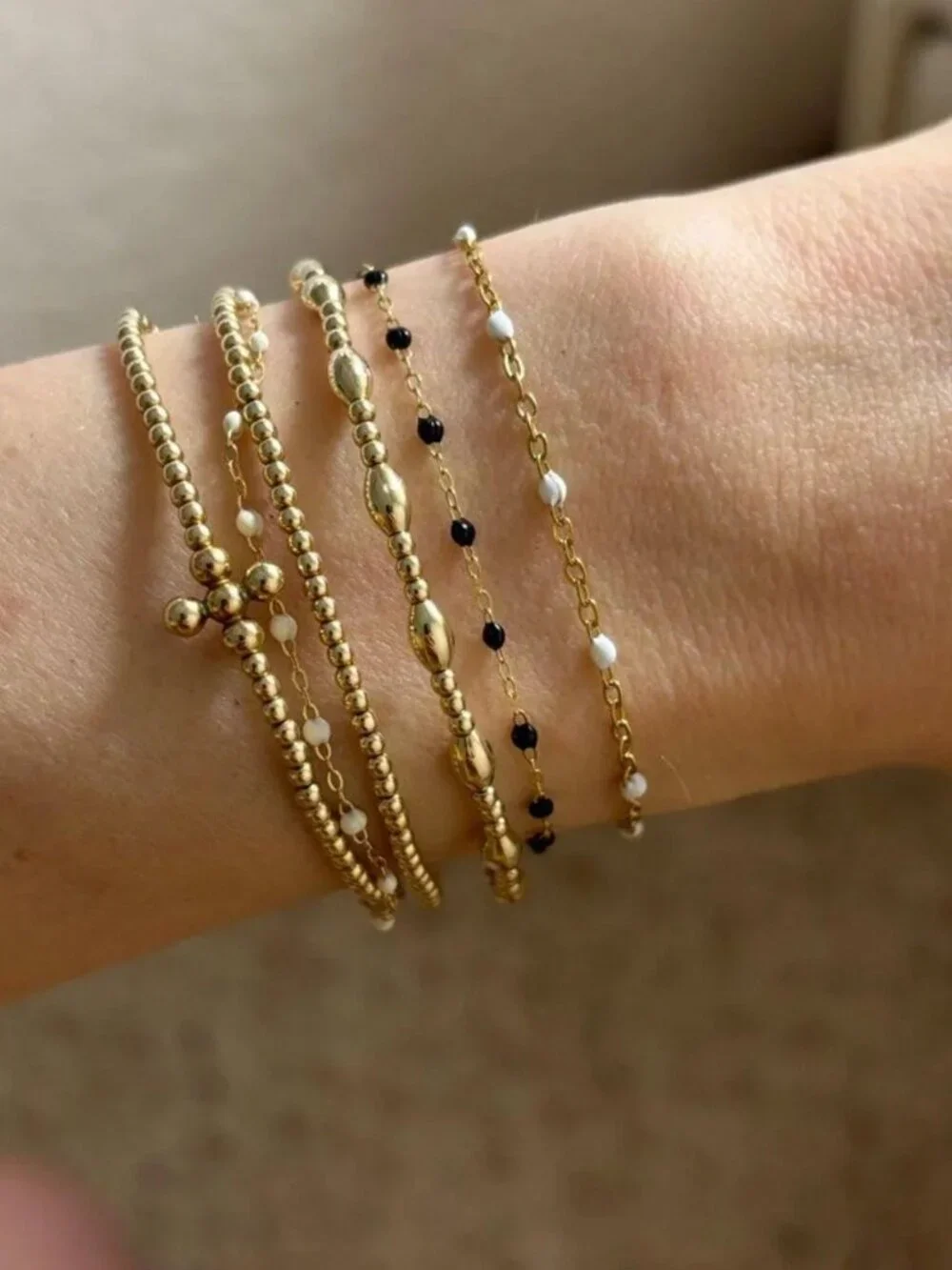 The Tristan Dainty gold and white beaded look adjustable bracelet delicate jewel
